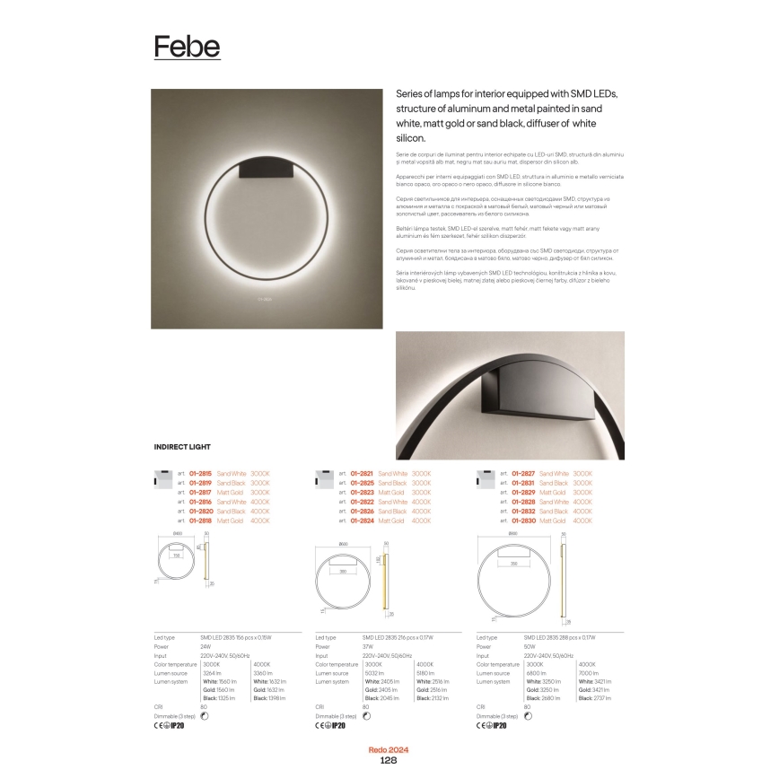 Redo 01-2837 - LED Dimmelhető fali lámpa FEBE LED/24W/230V fekete