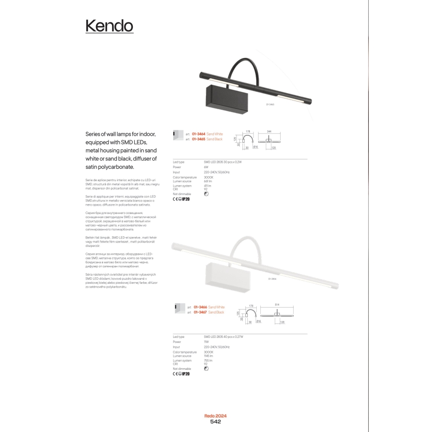Redo 01-3464 - LED Képmegvilágító KENDO LED/6W/230V 34,4 cm CRI 92 fehér