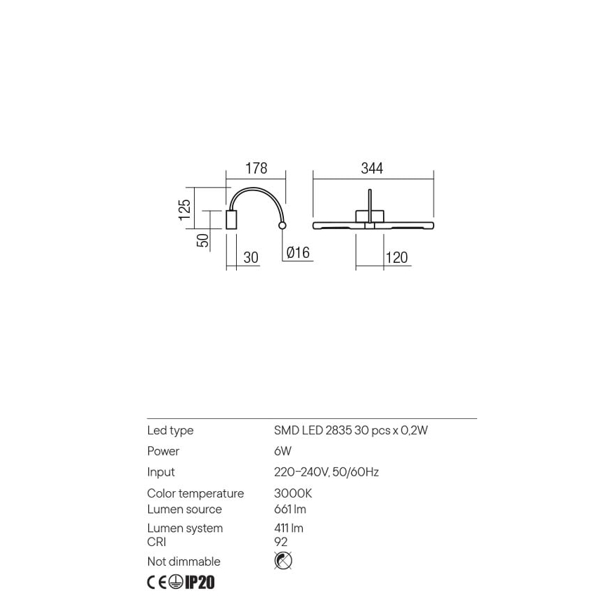 Redo 01-3464 - LED Képmegvilágító KENDO LED/6W/230V 34,4 cm CRI 92 fehér