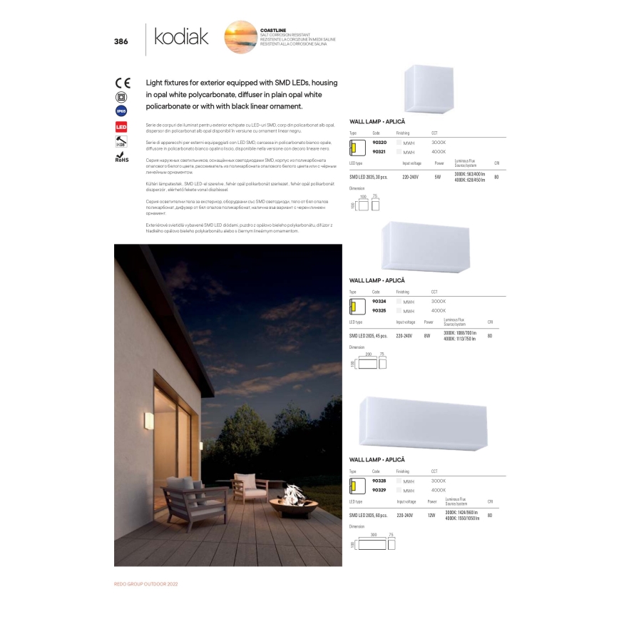 Redo 90328 - LED Kültéri fali lámpa KODIAK LED/12W/230V IP65 fehér