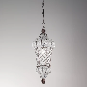 SIRU - Csillár láncon BABÀ 1xE27/60W/230V átm. 30 cm átlátszó/barna Velencei üveg