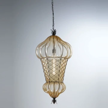 SIRU - Csillár láncon BABÀ 1xE27/60W/230V átm. 30 cm bézs/barna Velencei üveg