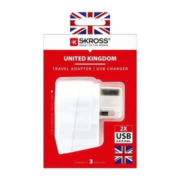 Utazó adapter Egyesült Királysághoz 230V + 2x USB port