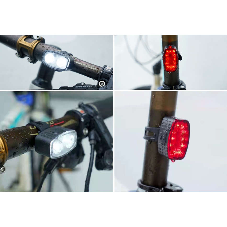 KÉSZLET 2x LED Dimmelhető újratölthető biciklilámpa 350mAh IP44 piros/fehér