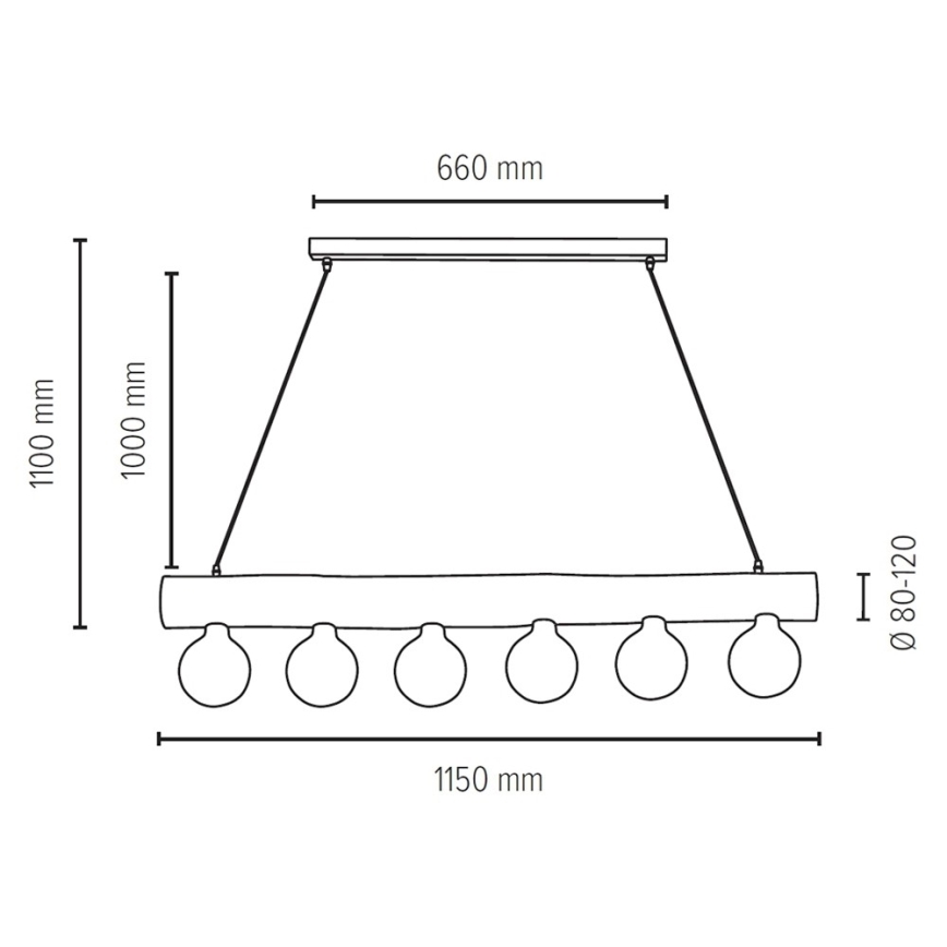 Csillár zsinóron TRABO 6xE27/60W/230V - FSC minősítéssel