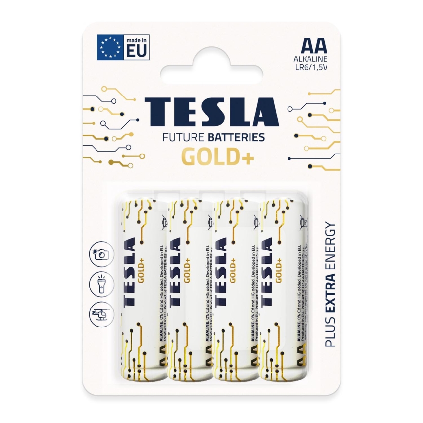 Tesla Batteries - 4 db Alkáli elem AA GOLD+ 1,5V 3200 mAh