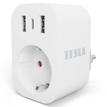 TESLA Smart - Okos konnektor 3680W/230V/16A Type F/E 2xUSB-A + 1xUSB-C Wi-Fi