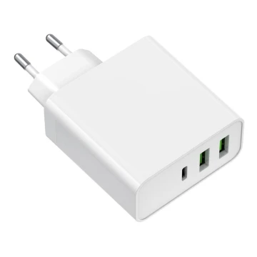 Töltő adapter 2xUSB-A + 1xUSB-C Power Delivery 65W/230V fehér