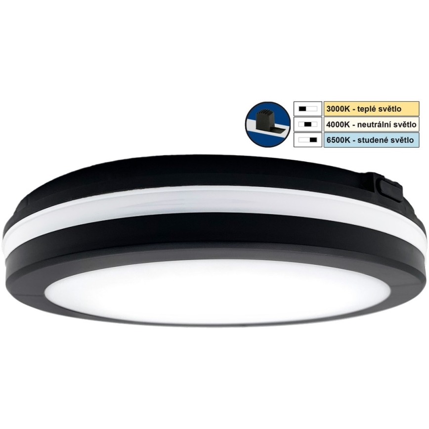 Top Light - LED Fürdőszobai lámpa COMET LED/15W/230V 3000/4000/6500K IP54 átm. 20 cm fekete