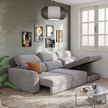 Univerzális sarokkanapé, kihúzható, háromszemélyes, tárolóhellyel — TRENTO taupe