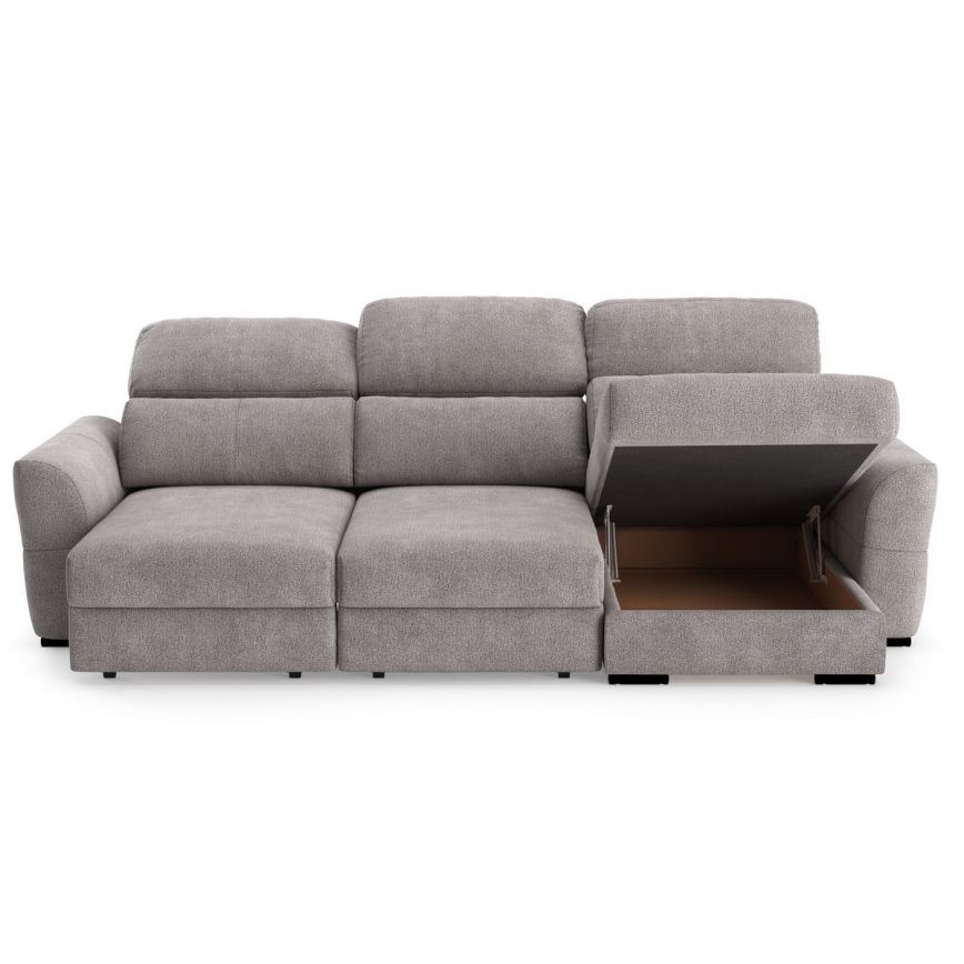 Univerzális sarokkanapé, kihúzható, háromszemélyes, tárolóhellyel — TRENTO taupe