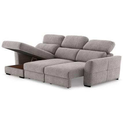 Univerzális sarokkanapé, kihúzható, háromszemélyes, tárolóhellyel — TRENTO taupe