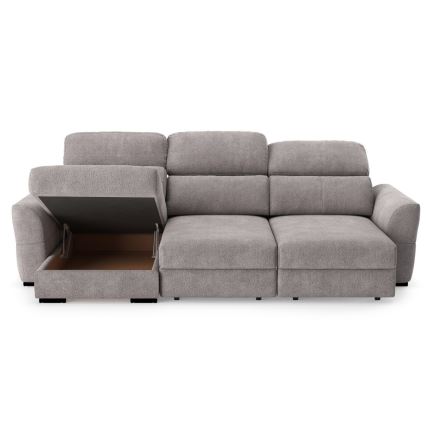 Univerzális sarokkanapé, kihúzható, háromszemélyes, tárolóhellyel — TRENTO taupe