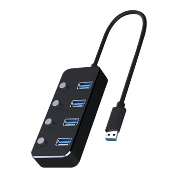 USB Elosztó kapcsolókkal 4xUSB-A 3.0 fekete