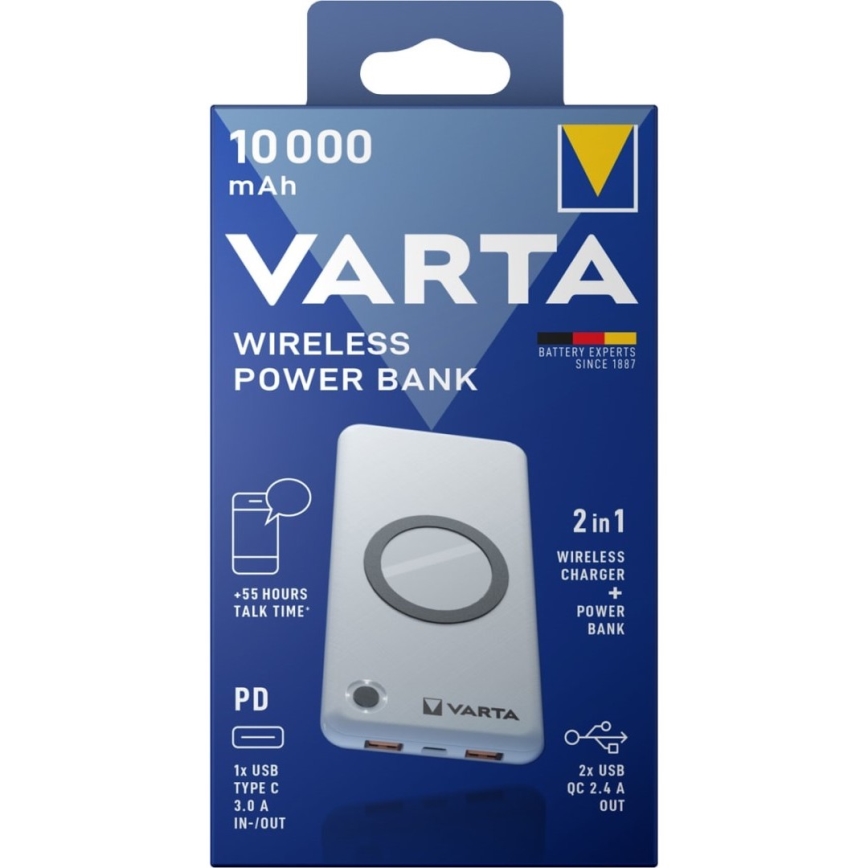 Varta 57913101111 - ENERGY 10000mAh/3x2,4V vezeték nélküli töltésű Power Bank