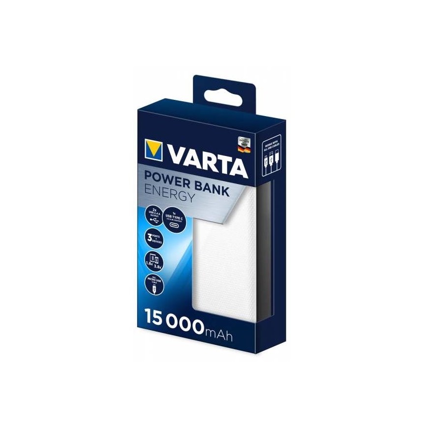Varta 57977101111 - Power Bank ENERGY 15000mAh / 2x2,4V fehér