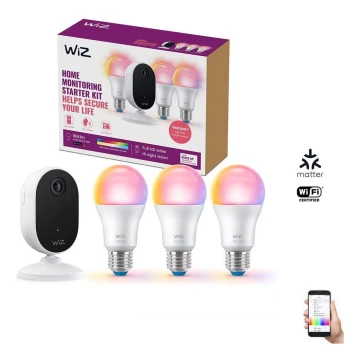 WiZ-Szett a háztartás felügyeletéhez: 1xkamera+3xLED RGB izzó 8,5W/230V Wi-Fi